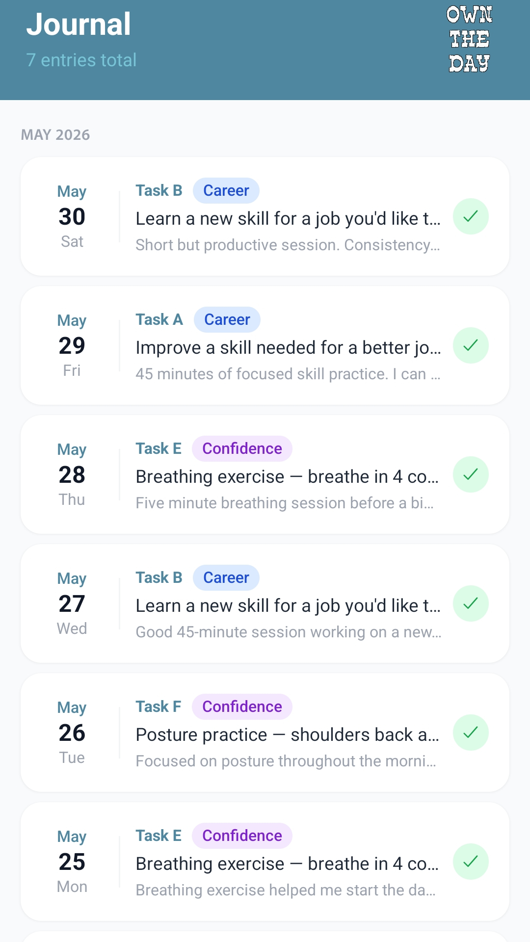 Journal screen