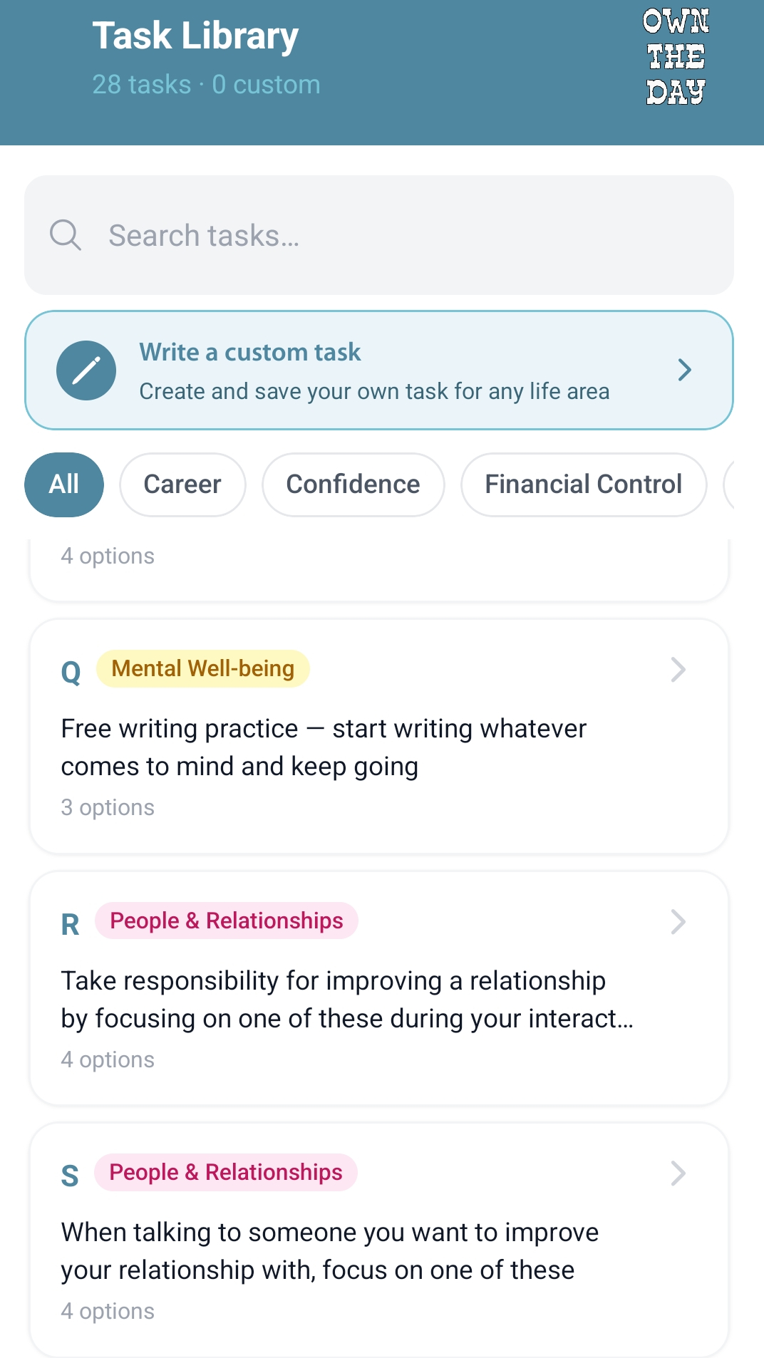 Task library screen